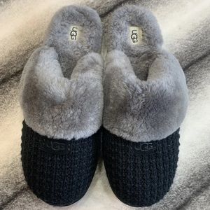 UGG Cozy Knit Black Shearling Lined Slip On Slippers